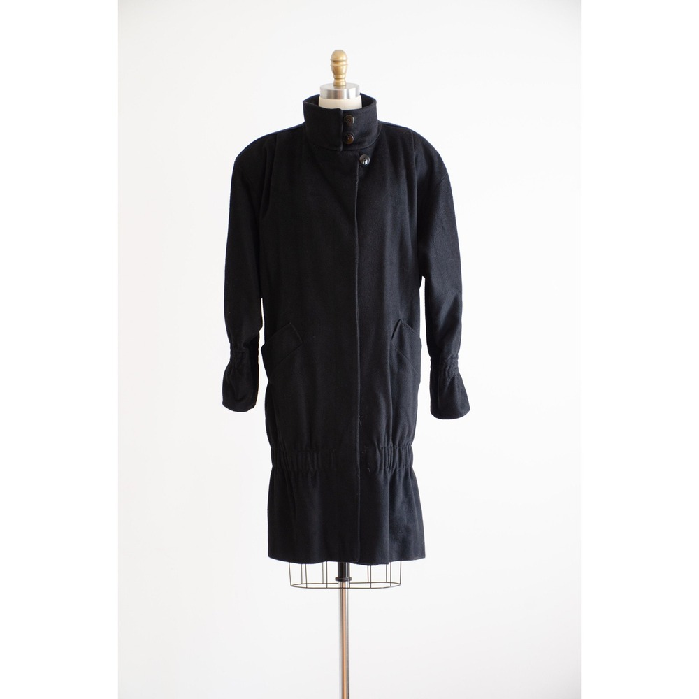 black wool coat 80s vintage Portrait 20s style cocoon coat - Picture 3 of 6